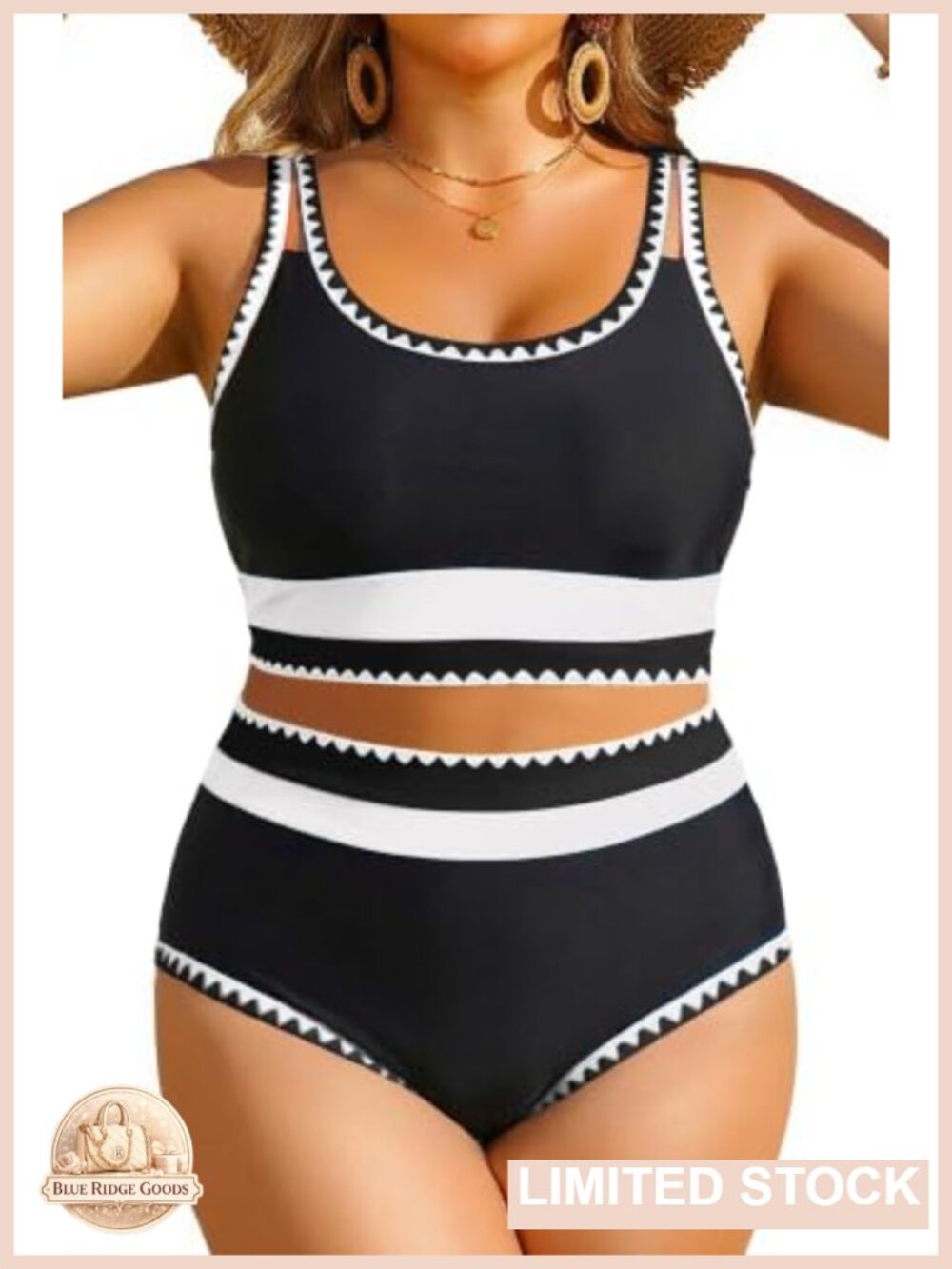 Women Plus Size High Waisted Two Piece Swimsuit Tummy Control Bikini Set